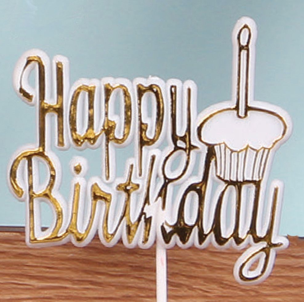 HAPPY BIRTHDAY/CANDLE, WHITE AND GOLD pk of 12