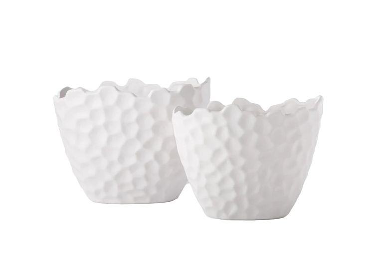 11.75”H X 9”W X 14.5”L LARGE WHITE CERAMIC GEOMETRIC TALL BOAT EYE VASE