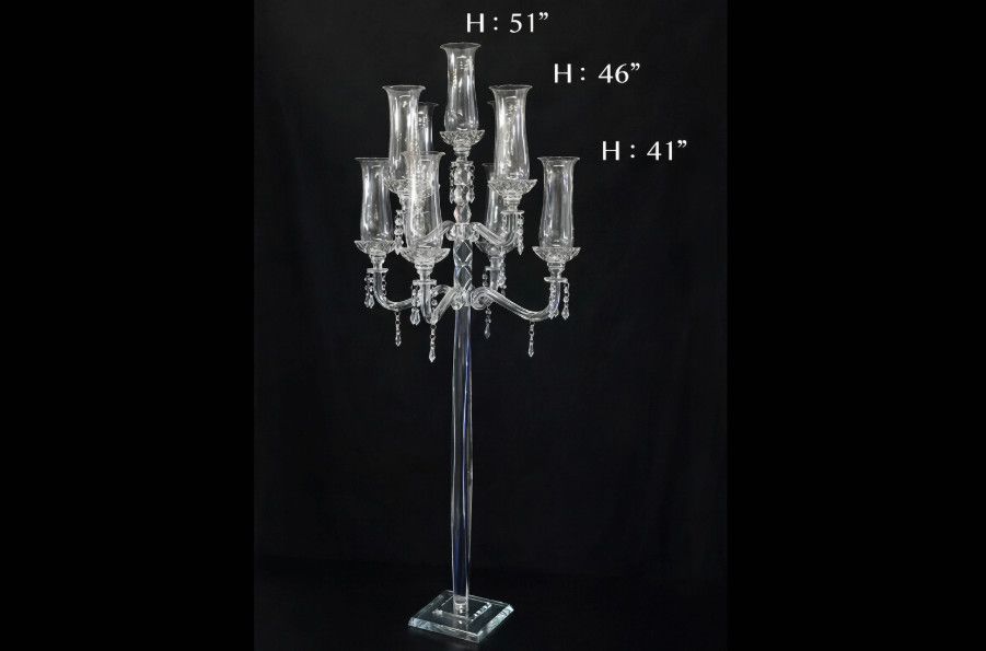 51”H GLASS CRYSTAL 8 ARM CANDELABRA (9 HEADS)
