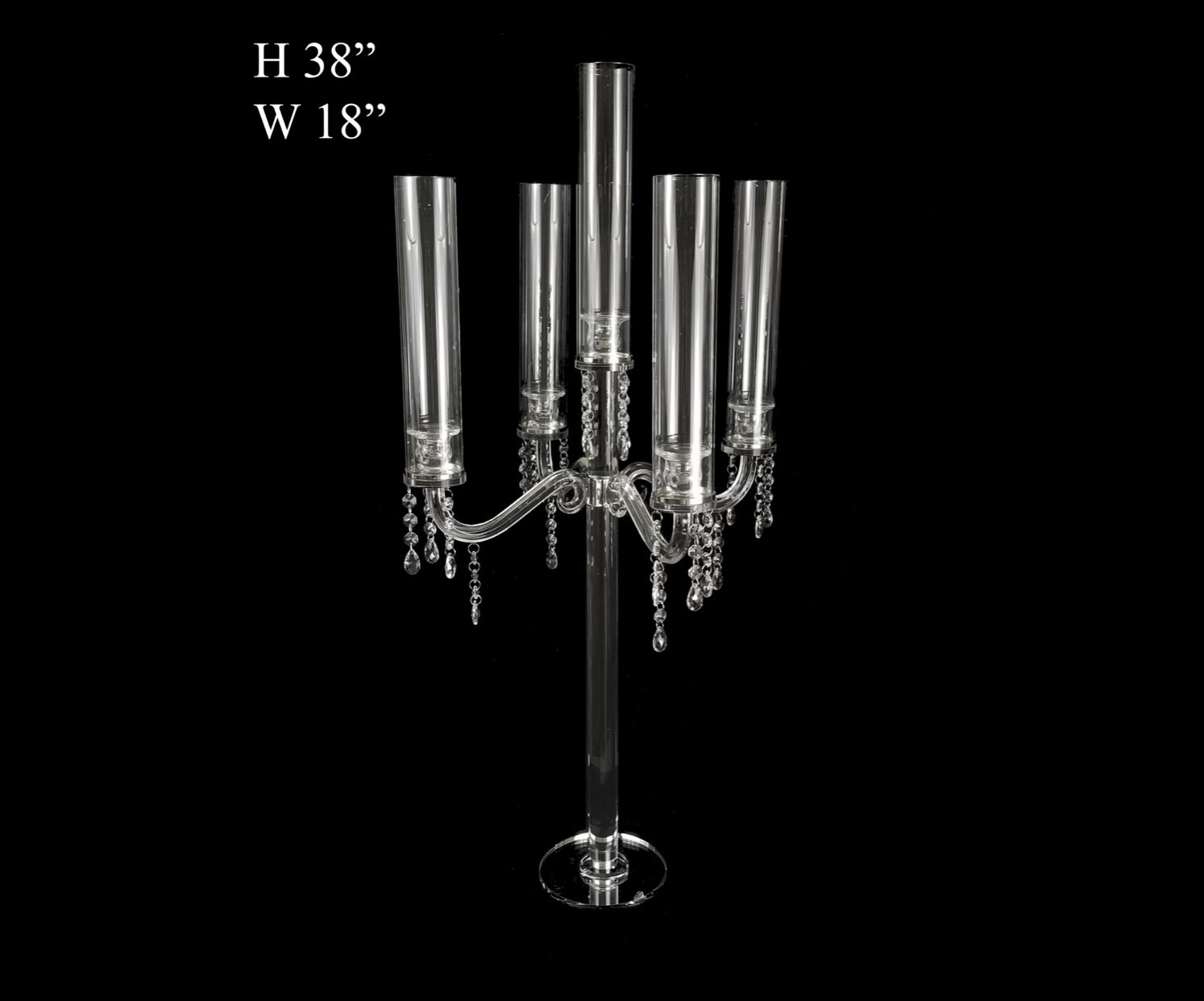 38”H X 18” GLASS CRYSTAL 4 ARM CANDELABRA (5 HEADS)