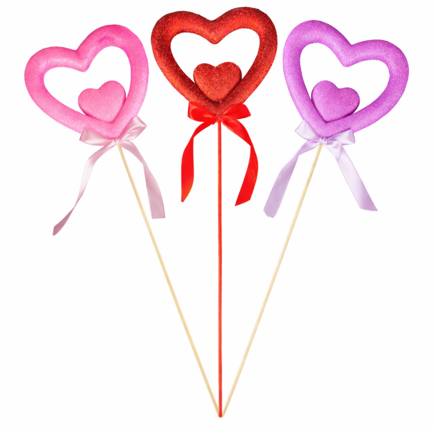 ASSORTED FOAM HEARTS ON STICK.  12 PCS.     ND