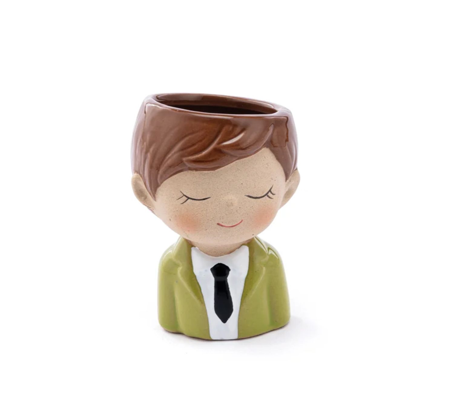 GREEN JACKET BOY HEAD PLANTER ND