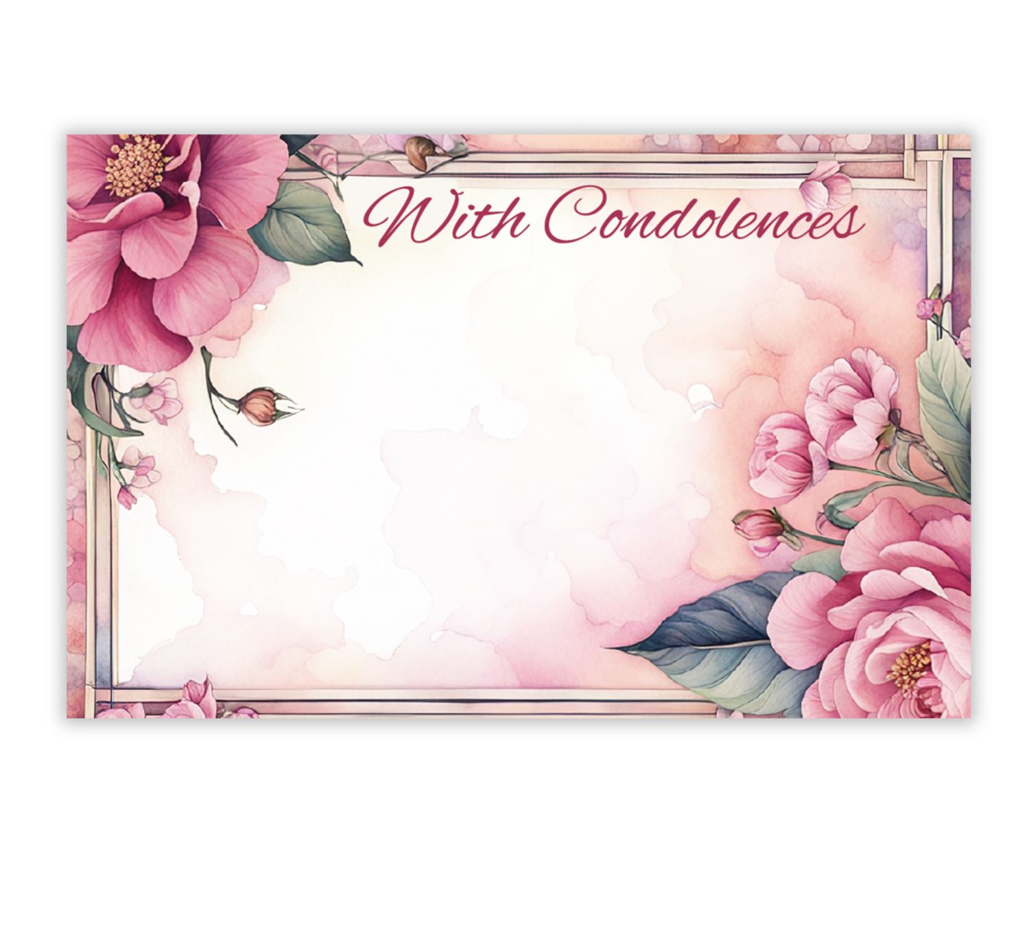 "WITH CONDOLENCES" CAPRI CARD, PINK FLORAL FRAME