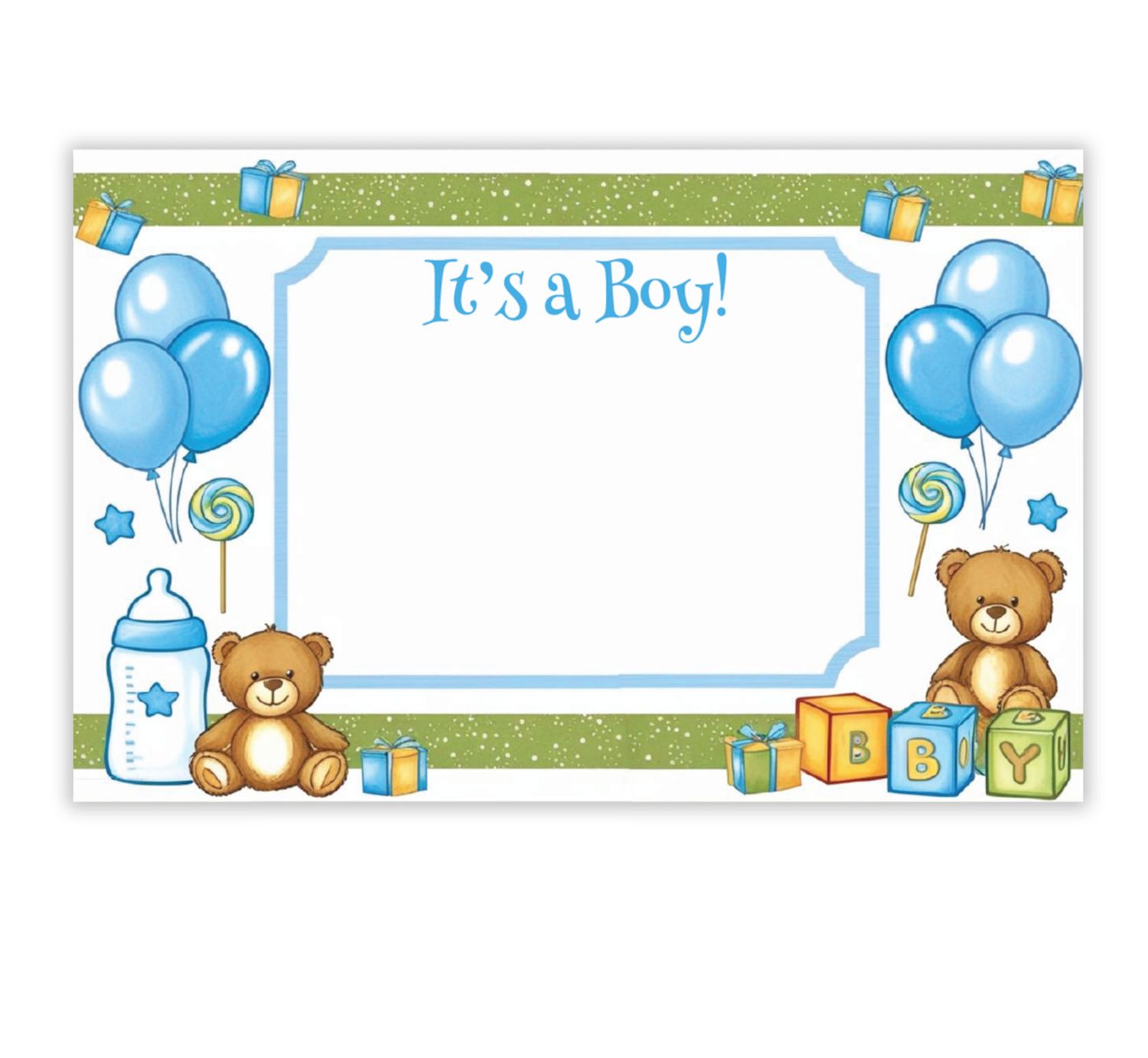 "IT'S A BOY" CAPRI CARD, TEDDY BEAR AND BLUE BALLOONS