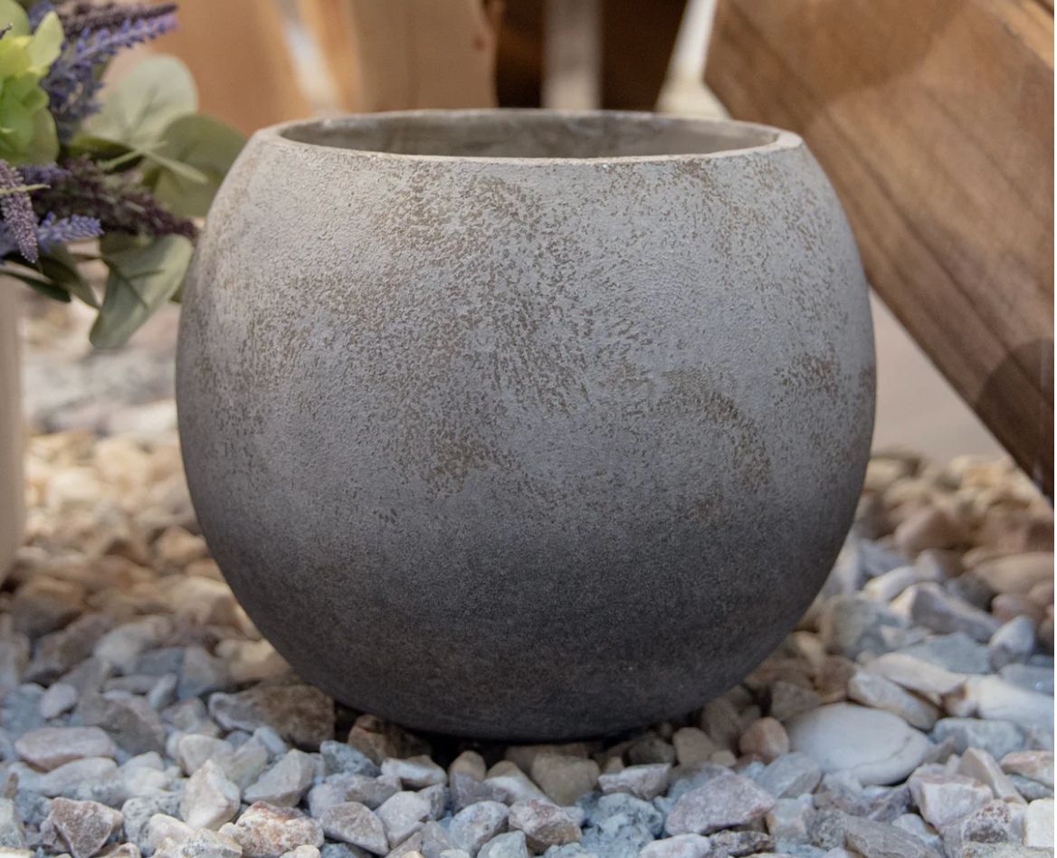 8"h x 9" ANTIQUE GREY TERRACOTTA ROUND POT