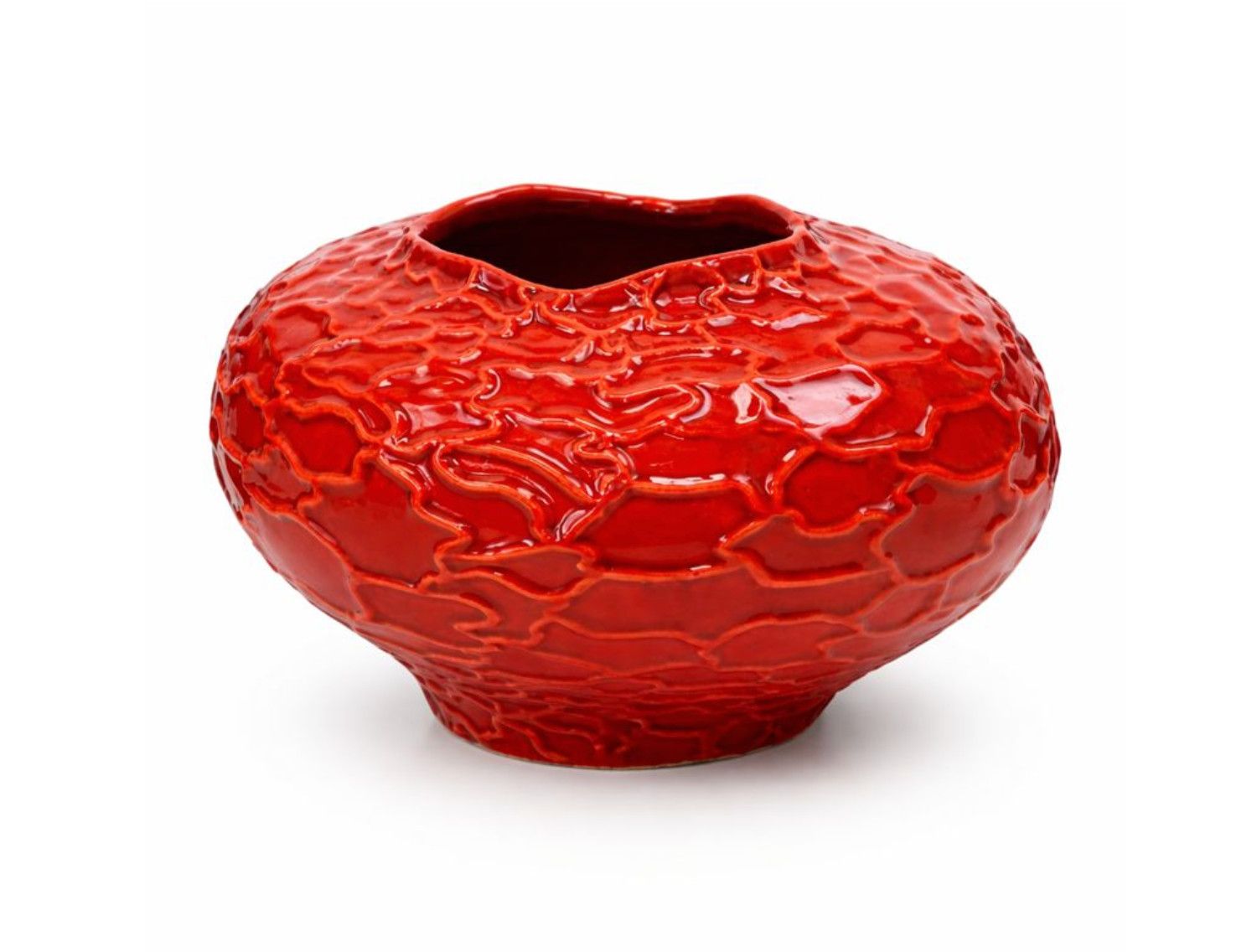 7.75”H X 11.25” X 11” RED CERAMIC TERRA SPHERE