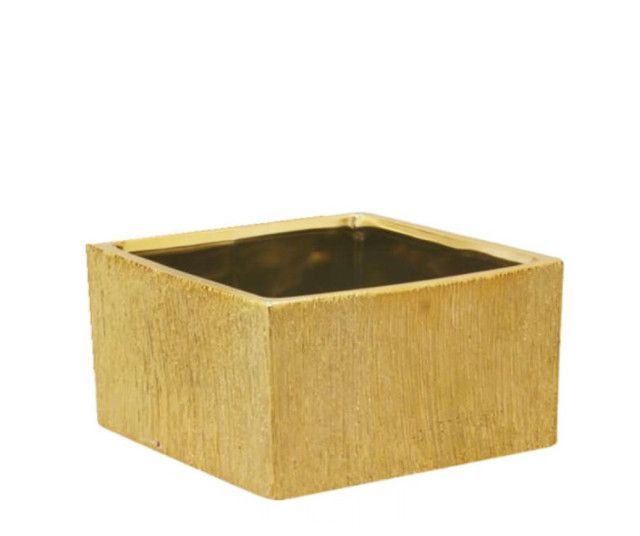 5"H X 10” X 10” GOLD ETCH LOW SQUARE VASE