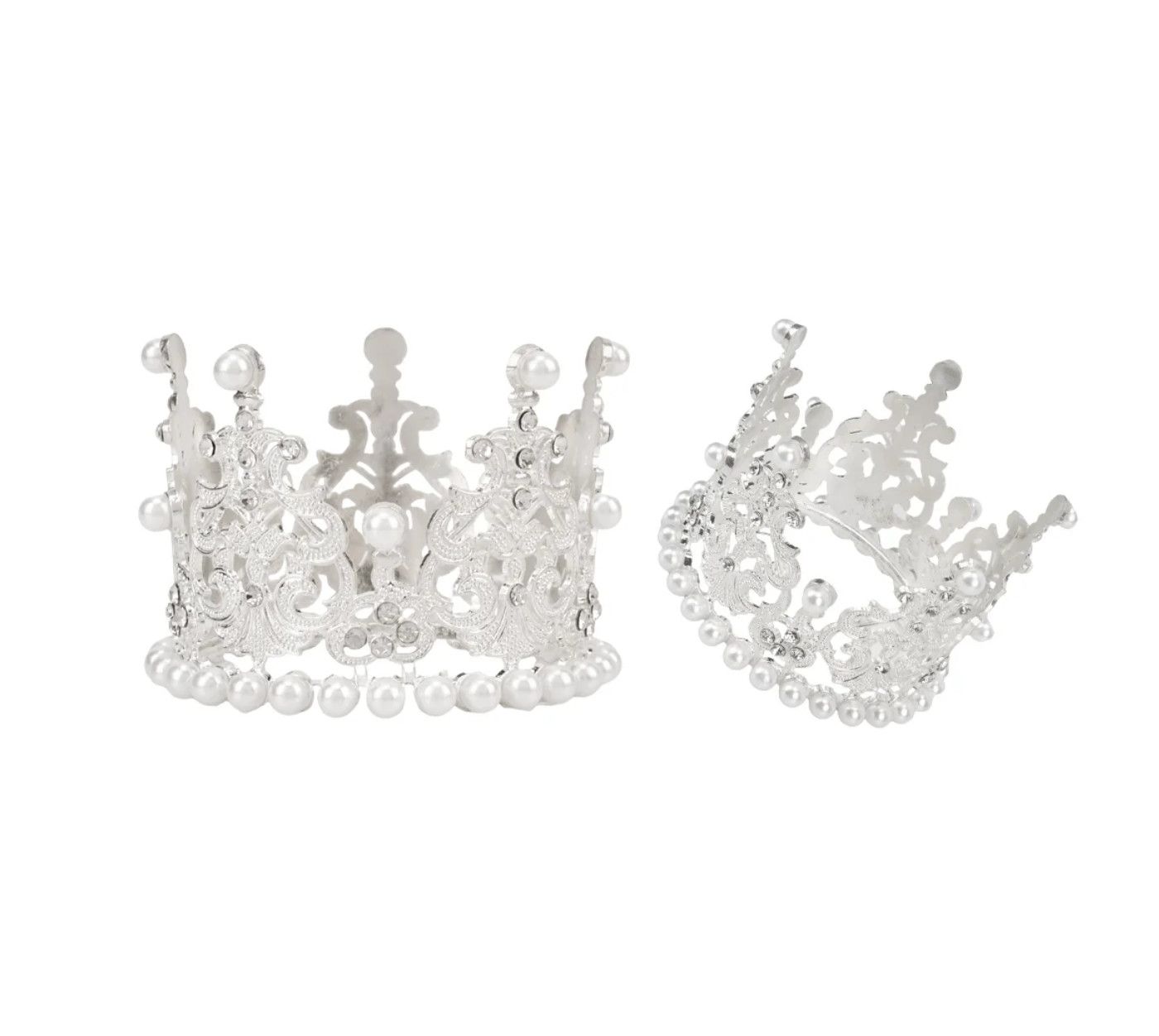 SILVER MINI TIARA WITH PEARLS, 2 1/2"
