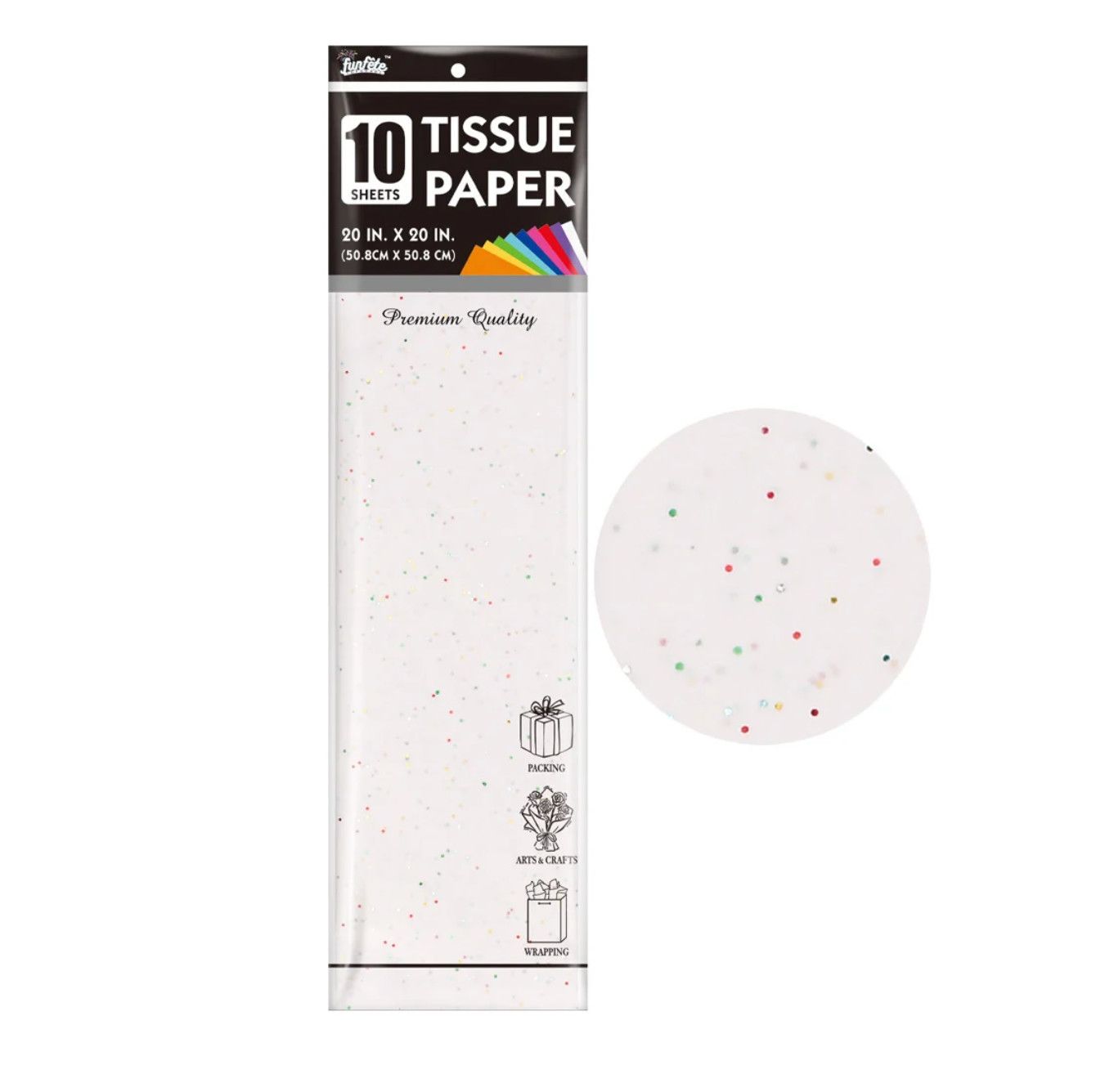 10 COUNT WHITE W GLITTER TISSUE PAPER 20" X 20"