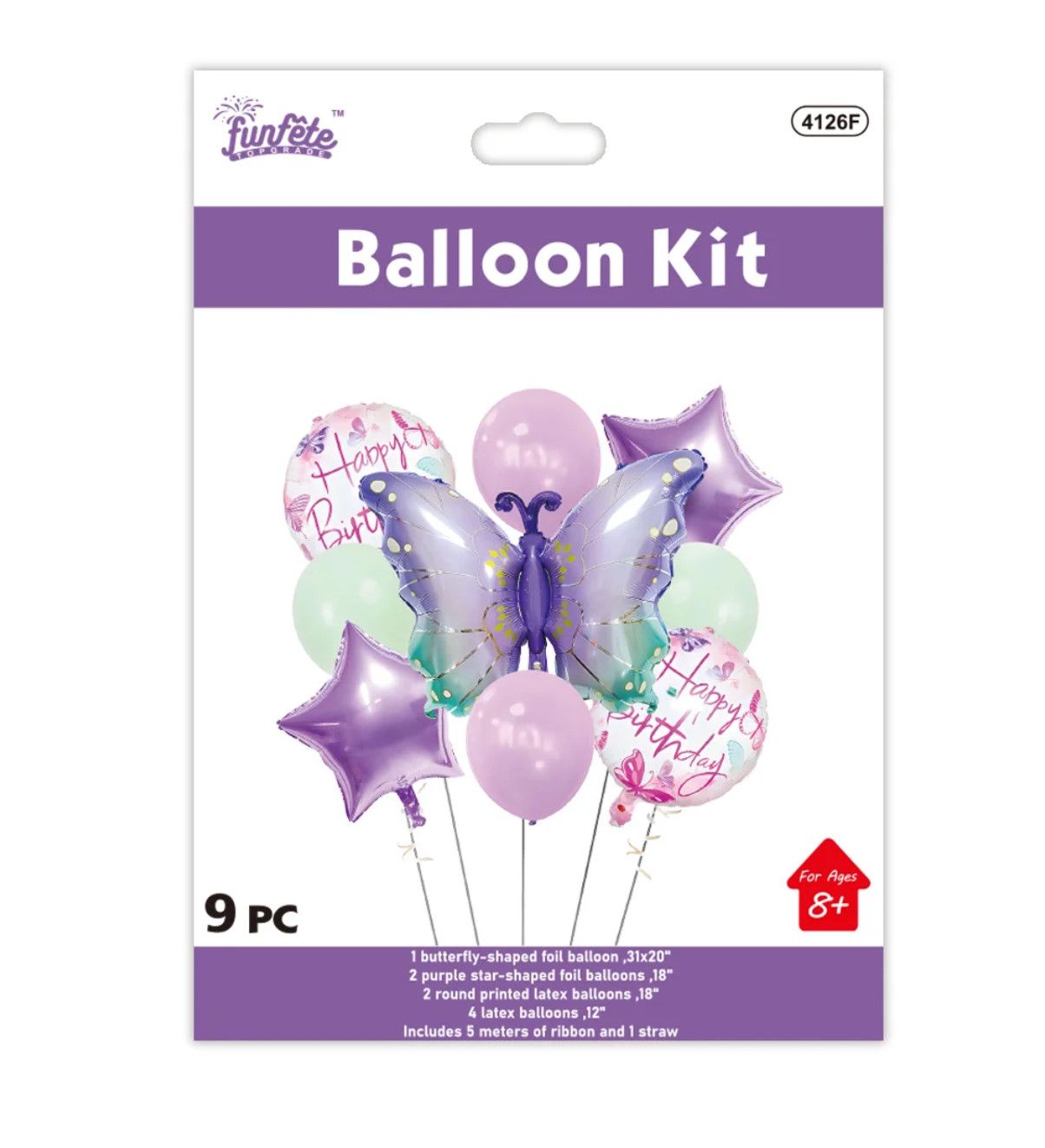 9 PIECE BUTTERFLY HAPPY BIRTHDAY BALLOON BOUQUET