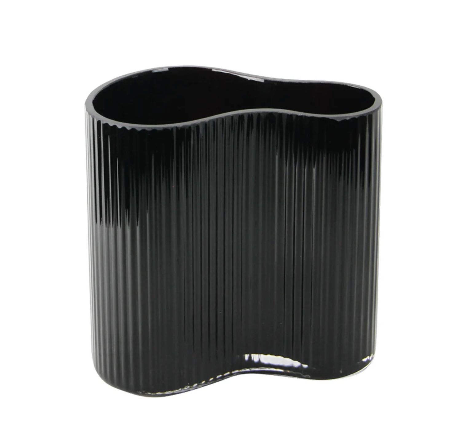 MILA WAVE VASE, Color: BLACK, Size: 7"H X 4.75" X 7.5"