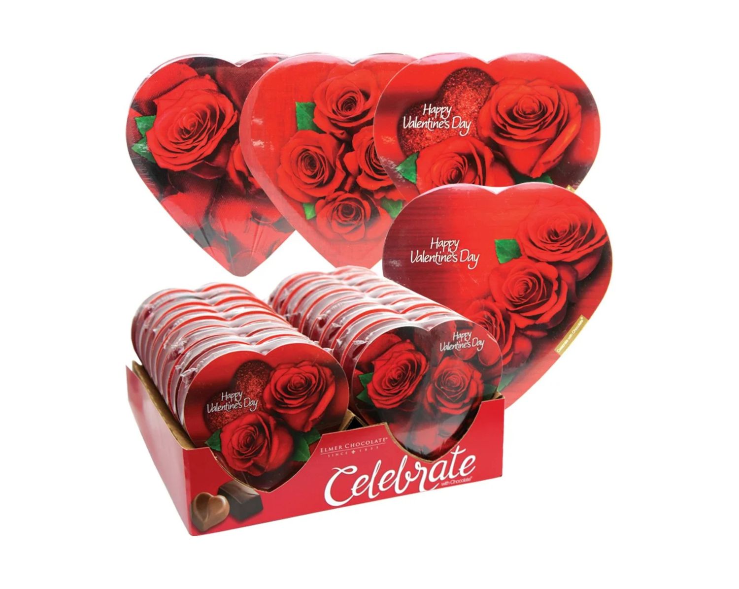 HAPPY VALENTINE'S DAY ELMER CHOCOLATE HEART SHAPE CANISTER 1.6oz 18 ROSES 11273 (PRICE PER EACH PACK, BOX HAS ASST.)