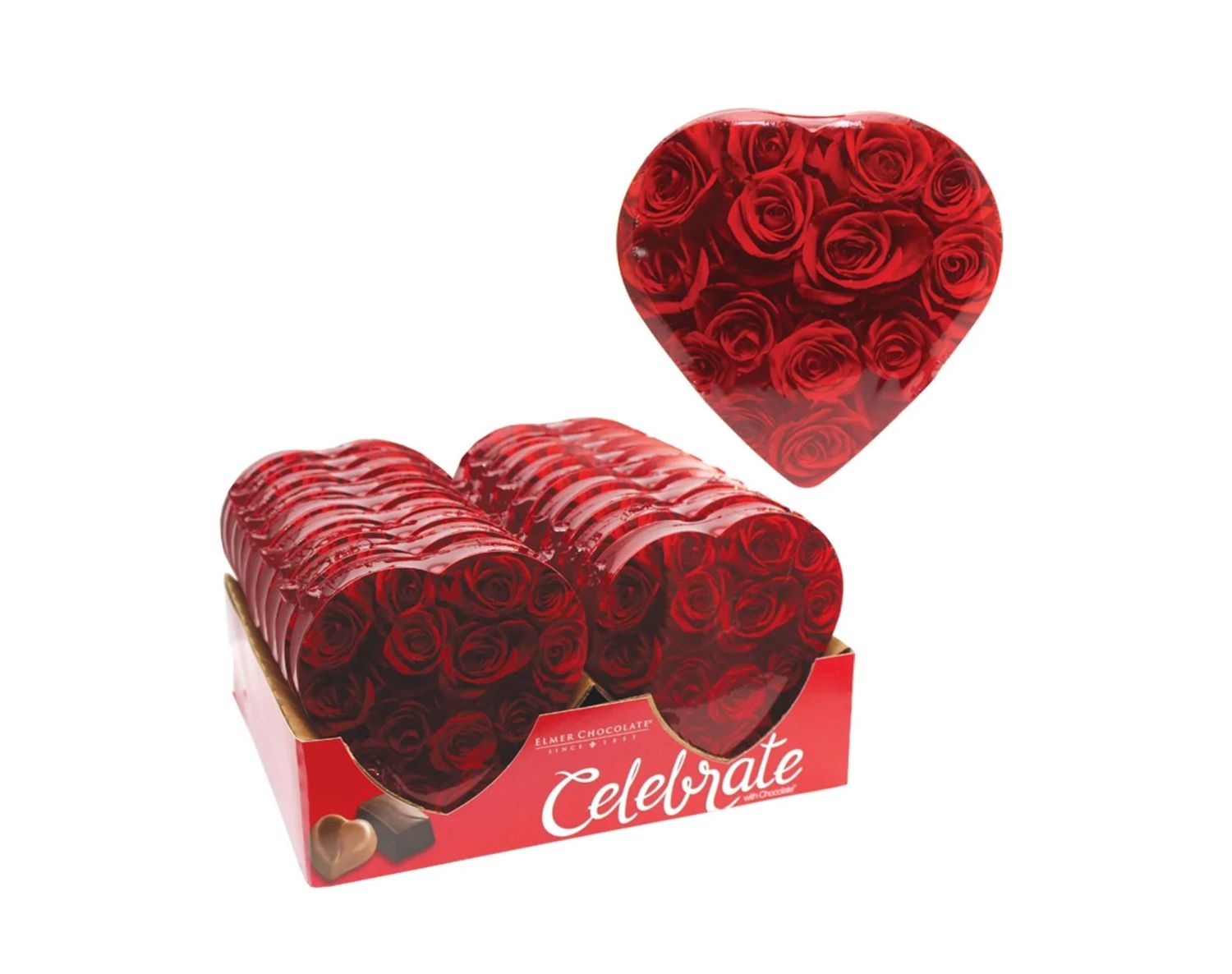 ELMER CHOCOLATE HEART SHAPE CANISTER 1.6oz  ROSES 11281 (PRICE PER EACH PACK, BOX HAS ASST.)
