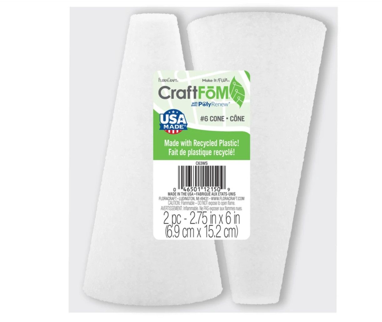 STYROFOAM CONE, Size: 6"H X 3"