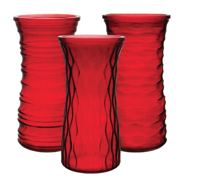 9 3/4" RED RUBY ROSE VASE ASST styles in box