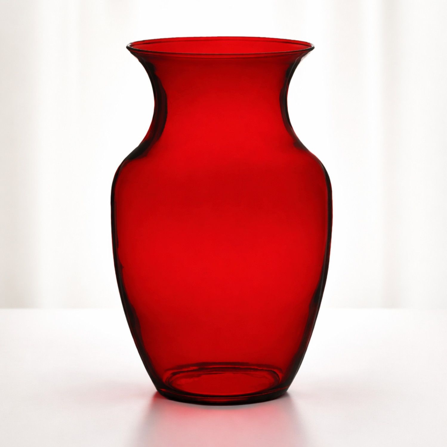 8”H X 5” RED GLASS ROSE VASE URN