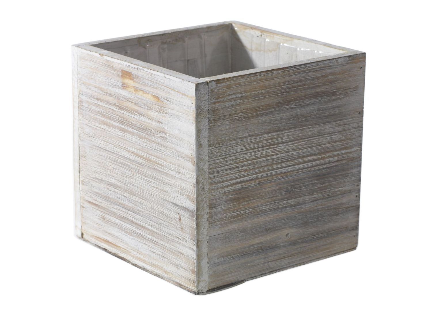 WOODLAND PLANTER (COMES WITH LINER), Color: WHITE WASH, Size: 4" X 4" X 4" (SKU-94852)