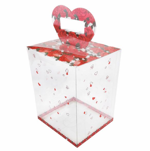 CLEAR BOX WITH HEART HANDLE 8"h x 6" x 5"