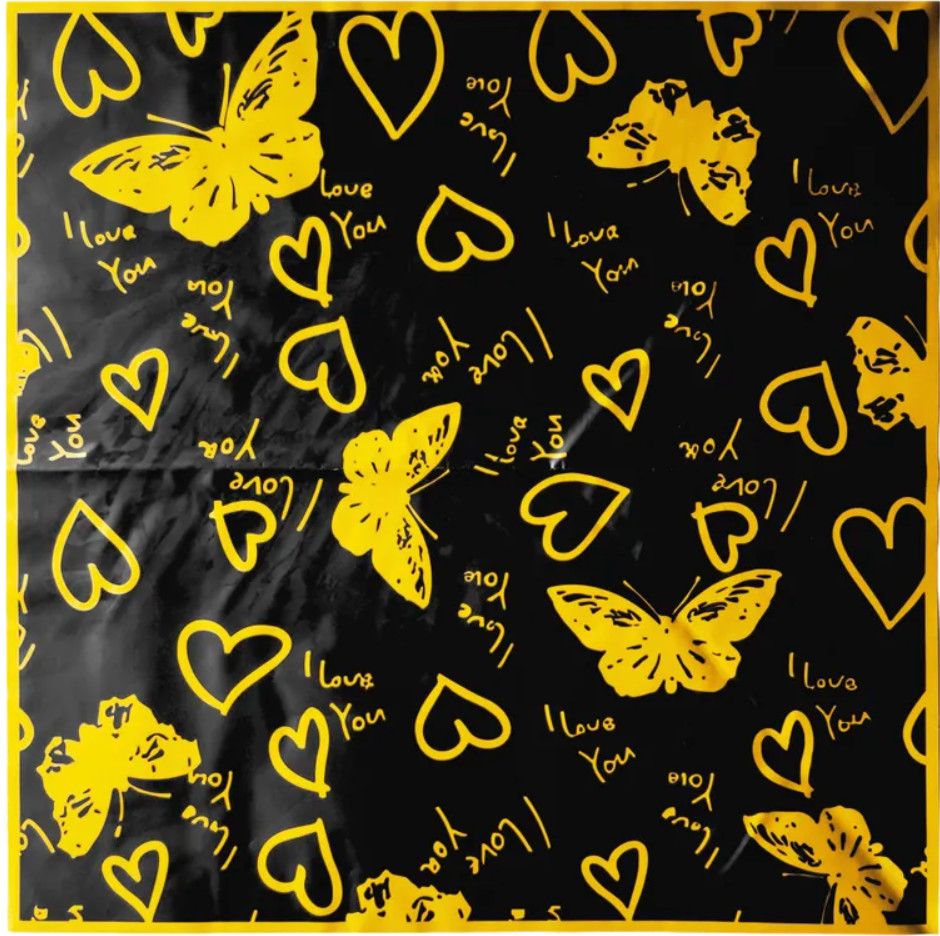 BLACK AND GOLD BUTTERFKY HEARTS FLORAL PAPER
