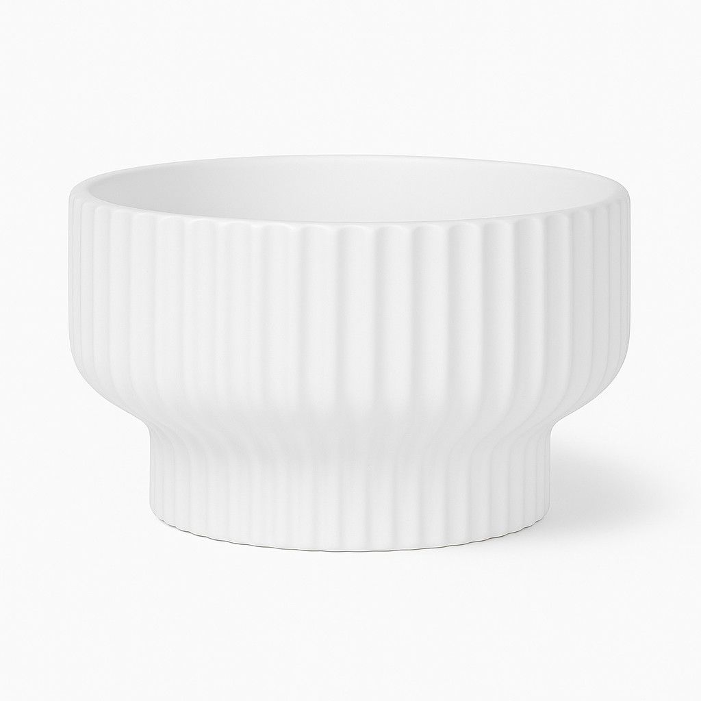 WHITE CERAMIC KRYSTAL COMPOTE PLANTER, Size: 4"H X 6" (SKU-QWC50005)WITH DRAIN PLUG (LINER RECOMMENDED)