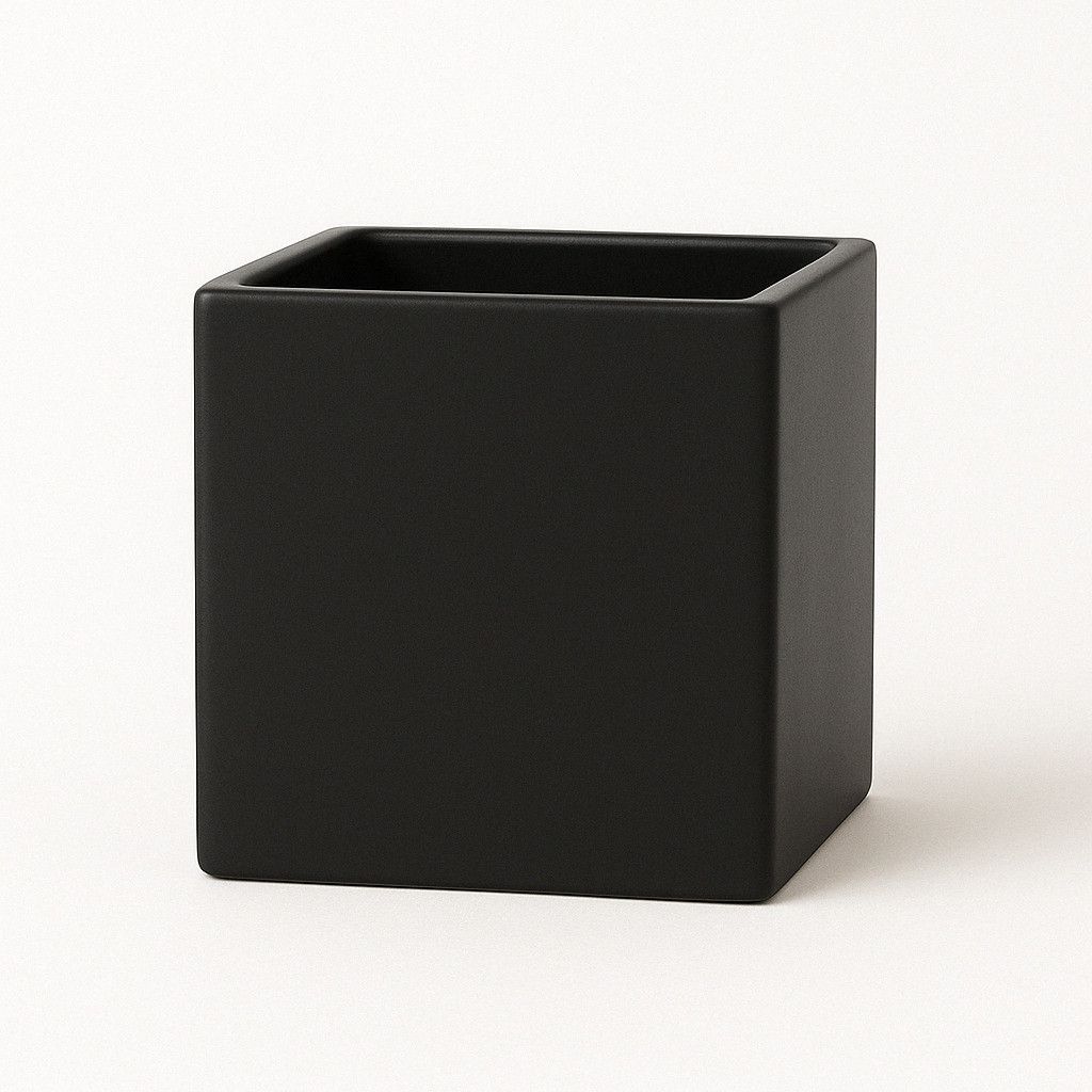 MATTE BLACK CERAMIC CUBE POT VASES, Size: 5" X 5" X 5"  (SKU-QCS555)