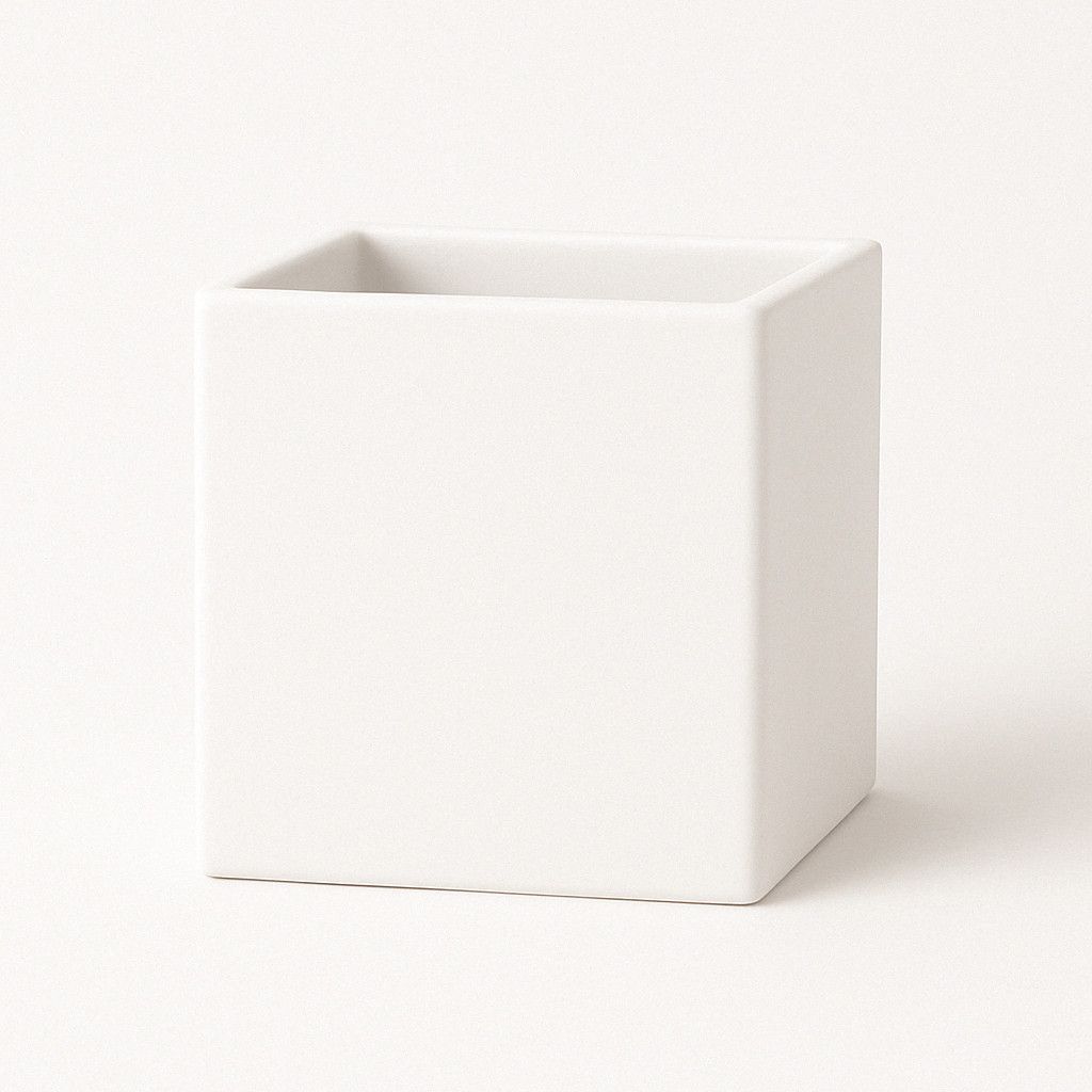 MATTE WHITE CERAMIC CUBE POTS VASES, Size: 5" X 5" X 5" (SKU-QCS555)