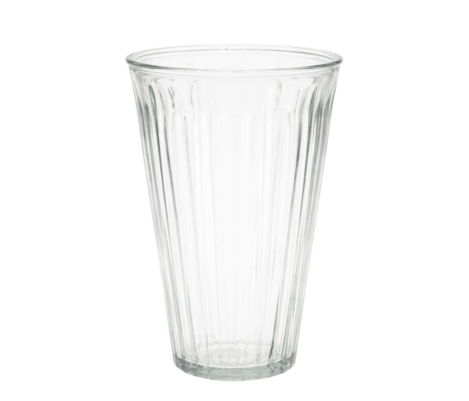 10”H X 6” RIBBED  TAPERED GLASS CYLINDER VASE