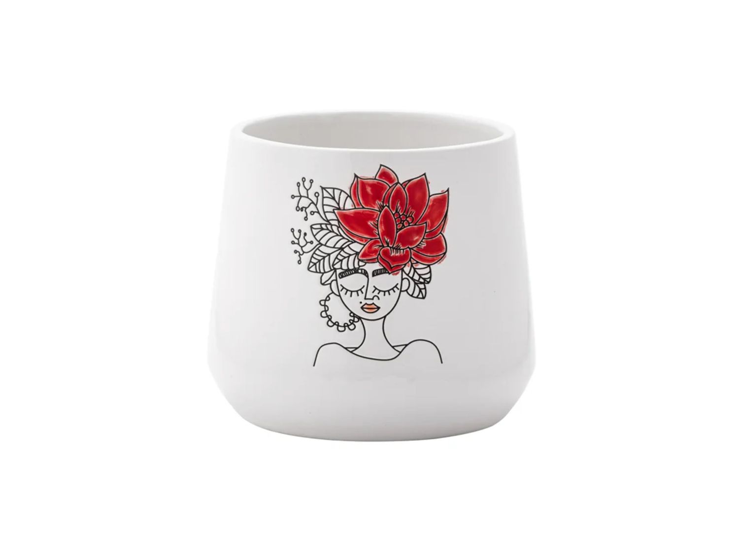 5”H X 4.5” CERAMIC Red Flower on Head Planter