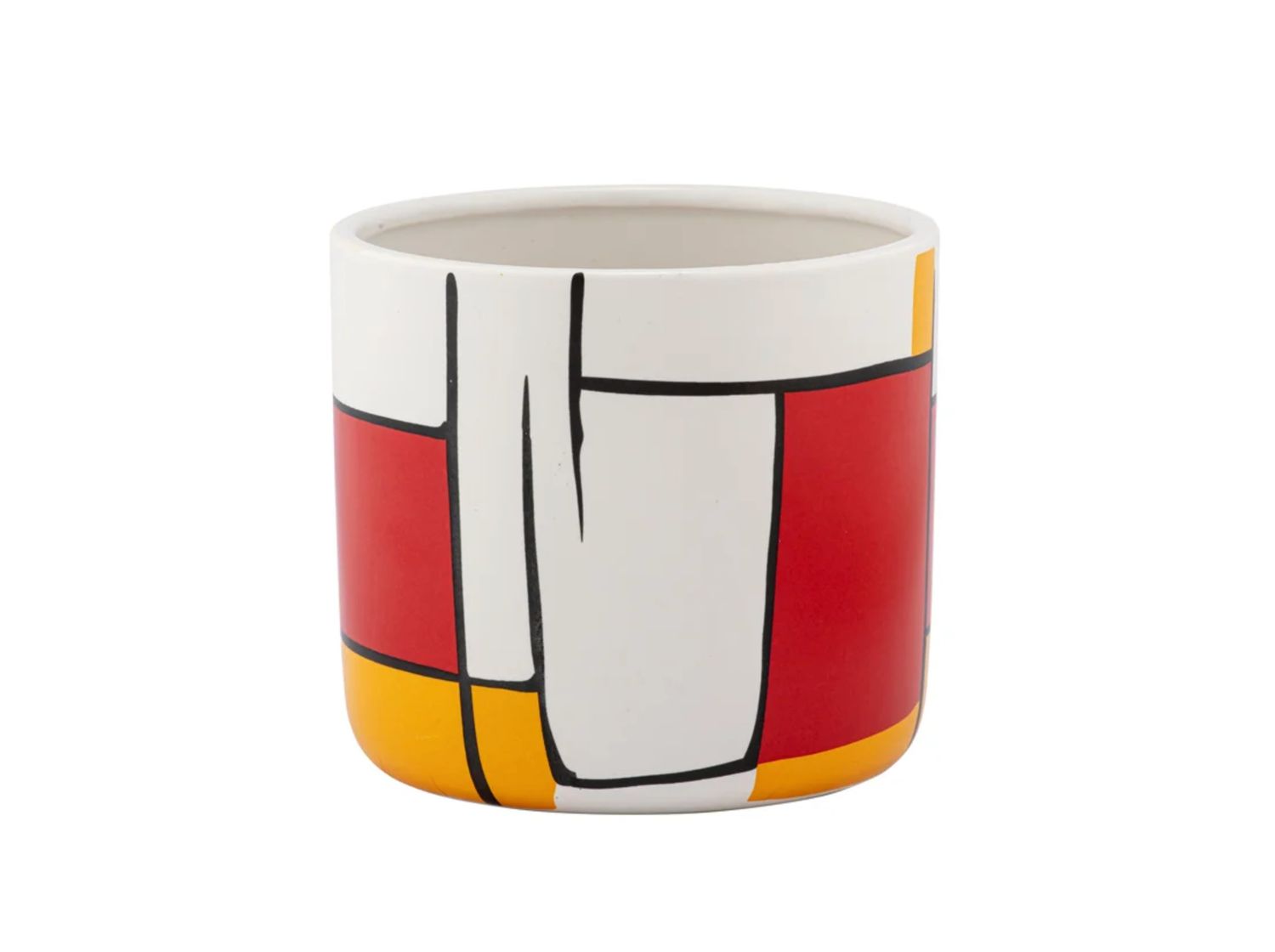 5.5” X 5.5” RED YELLOW WHITE CERAMIC GEO COLOR PLANTER