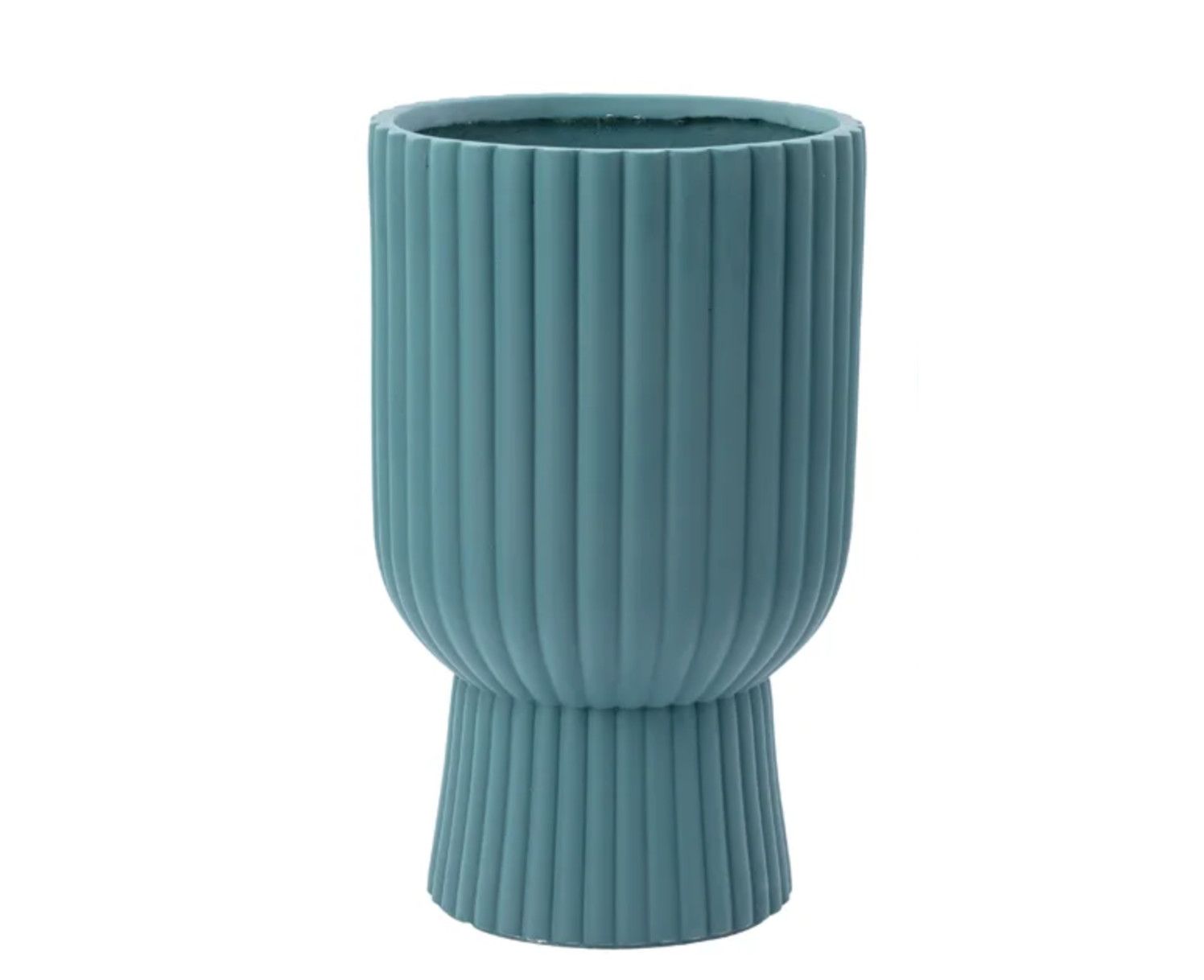 22”H X 12” LARGE BLUE RIBBED POLY RESEIN PEDESTAL PLANTER