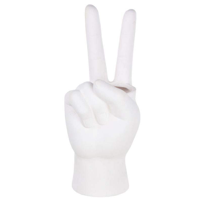 10”H X 4” PEACE SIGN PLANTER - MATTE WHITE