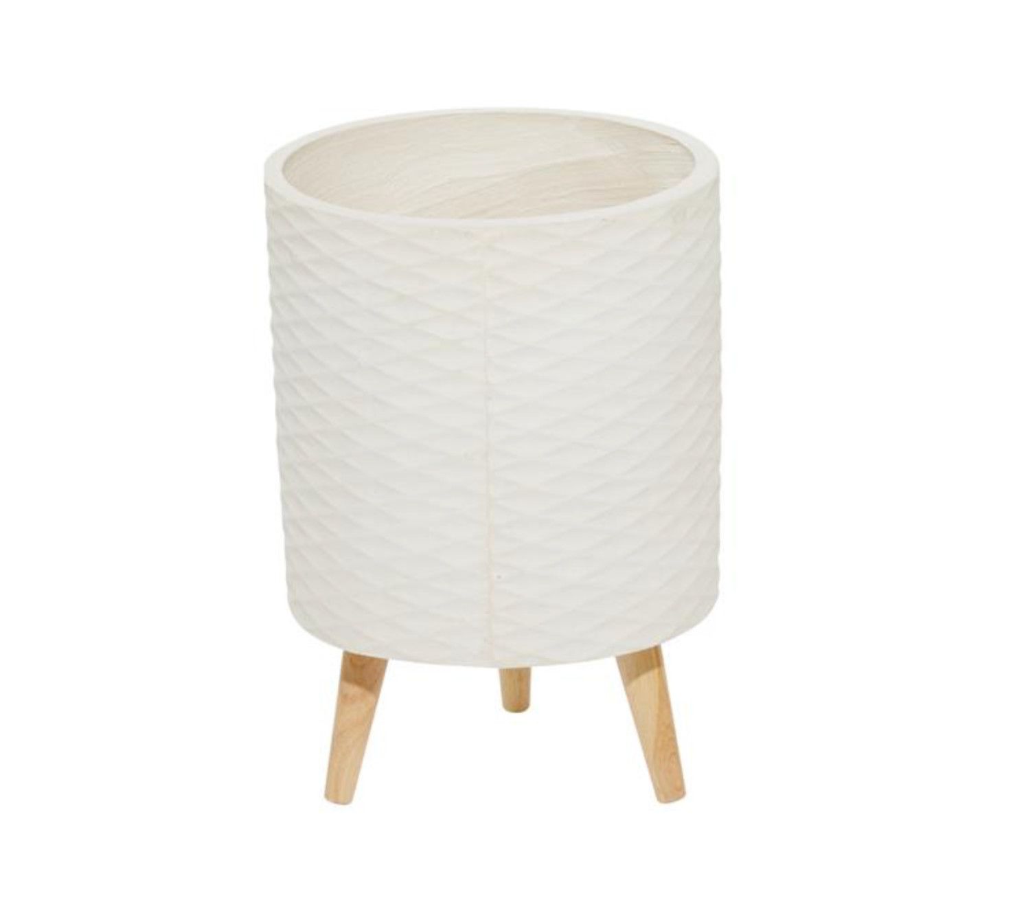 17.5” X 12.5” LARGE WHITE CERAMIC INDOOR OUTDOOR PLANTER WITH WOOD STAND (NOT WATER TIGHT)