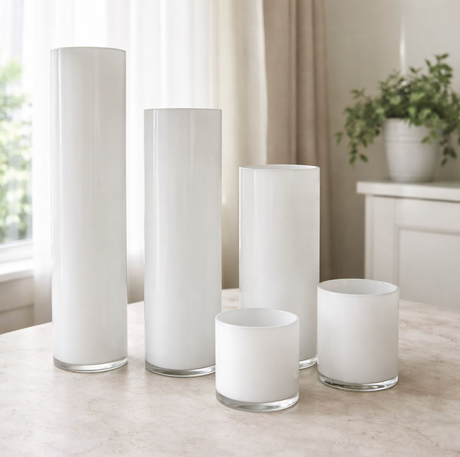 PREMIUM WHITE GLASS LAYERED CYLINDER VASES