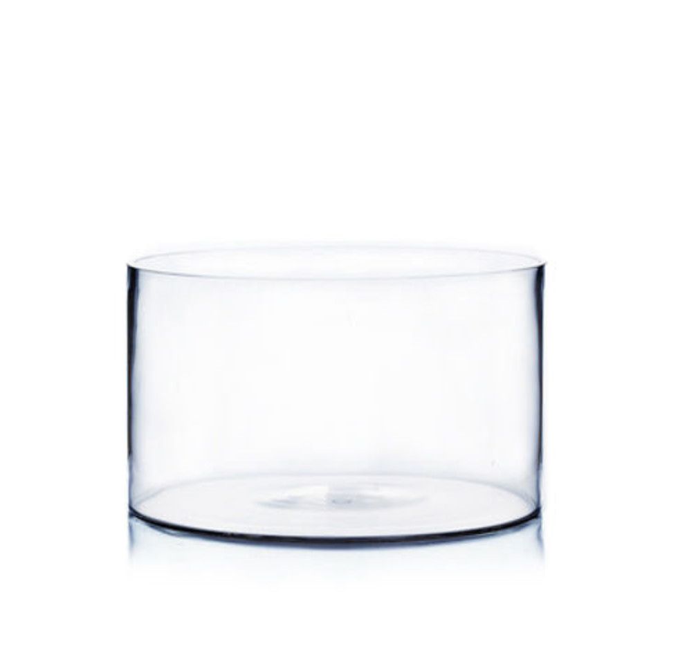8" DIAMETER WIDE CLEAR GLASS CYLINDER VASES, Size: 6"H X 8"