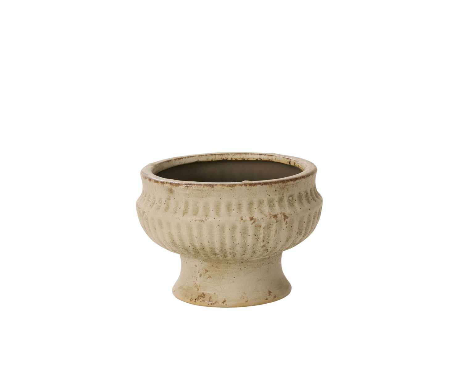 4.25”H X 6.25” TAN CERAMIC CADMUS COMPOTE