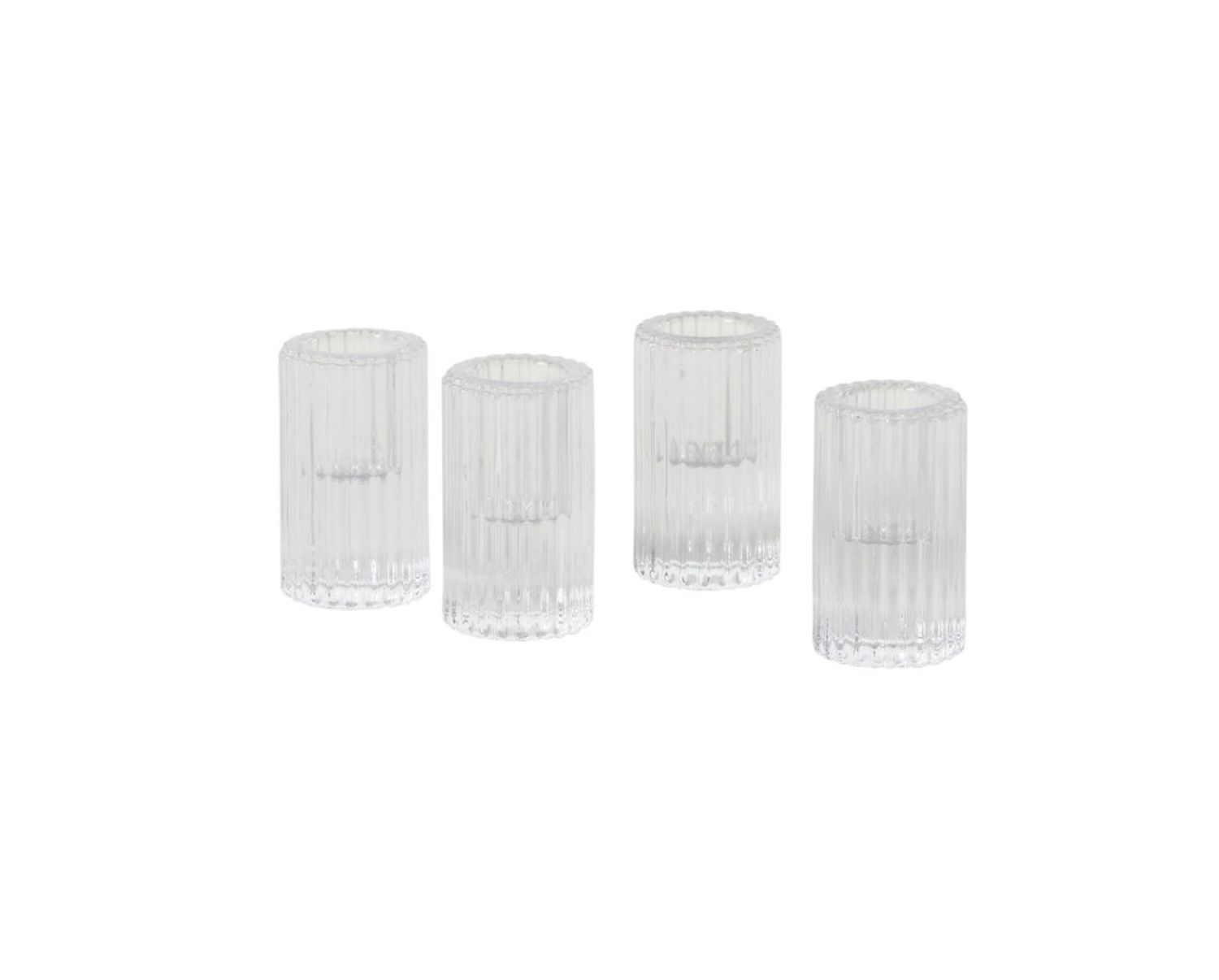 2.25”H X 1.25” FLUTED GLASS CANDLEHOLDERS (PACK OF 4)