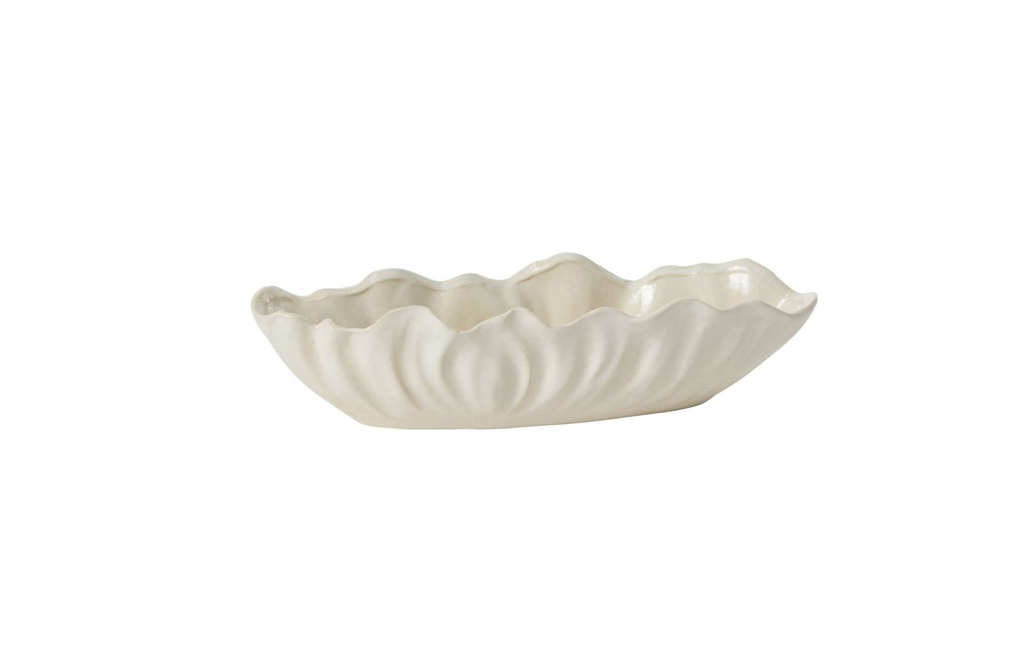 4.25"h x 5.75" x 16.75"l  OFF-WHITE CERAMIC COASTLINE TROUGH BOAT VASE