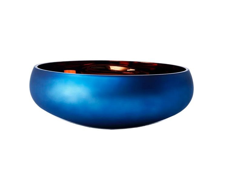 5.5"H X 15.5" BLUE GLASS LOW BOWL VASE