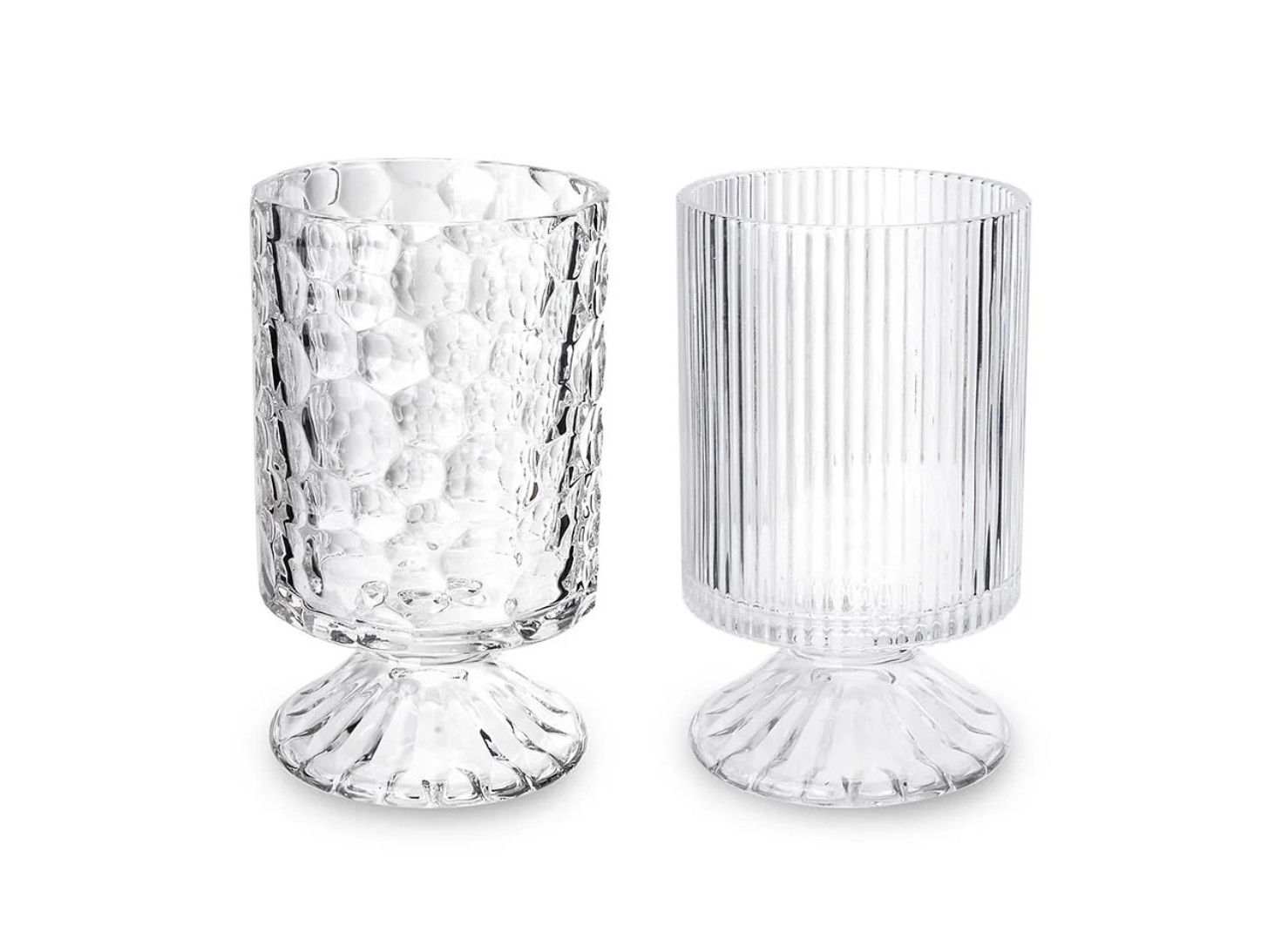 6.75”H X 4” SMALL GLASS PEDESTAL VASE (PRICE OER EACH, BOX HAS ASSORTMENT)