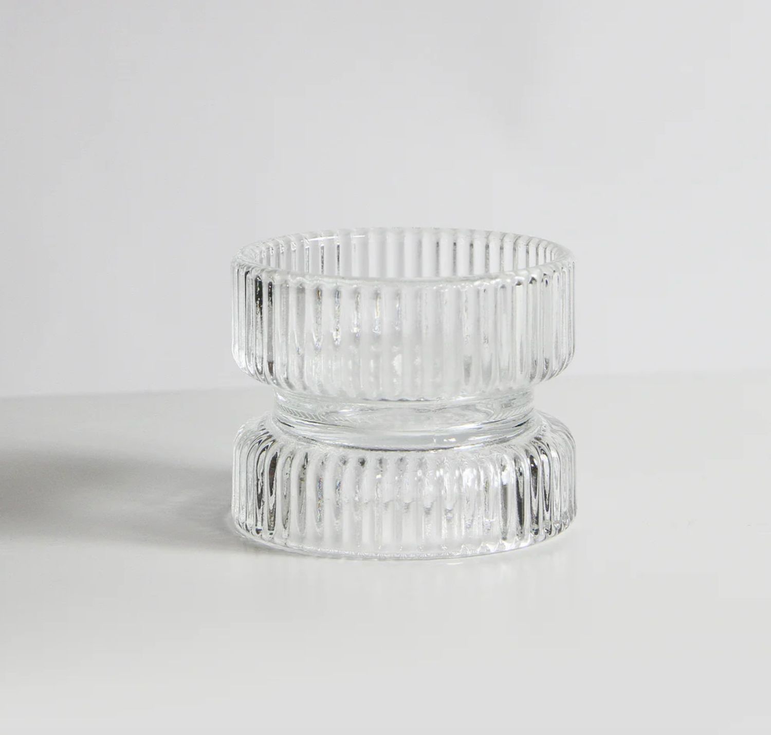 2.75"H X 3.5"GLASS FLUTED SILICA PILLAR CANDLE HOLDER, Color: CLEAR (SKU 18-0852 PK36)