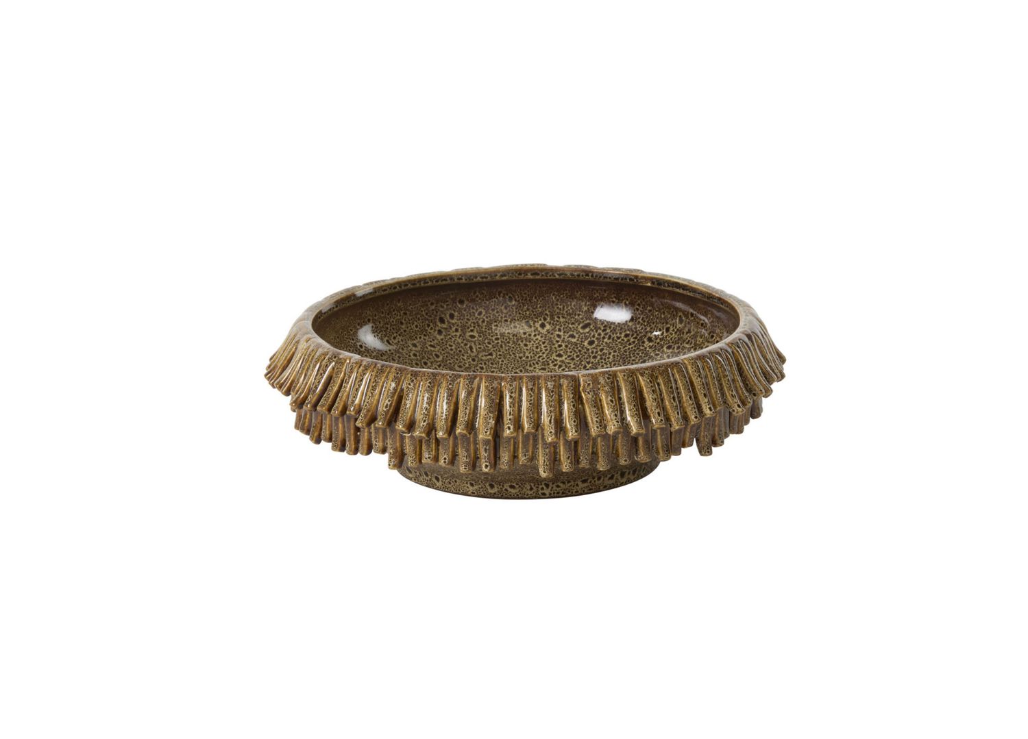 3.5”h x 14.25” CARAMEL BROWN CERAMIC FRINGE BOWL
