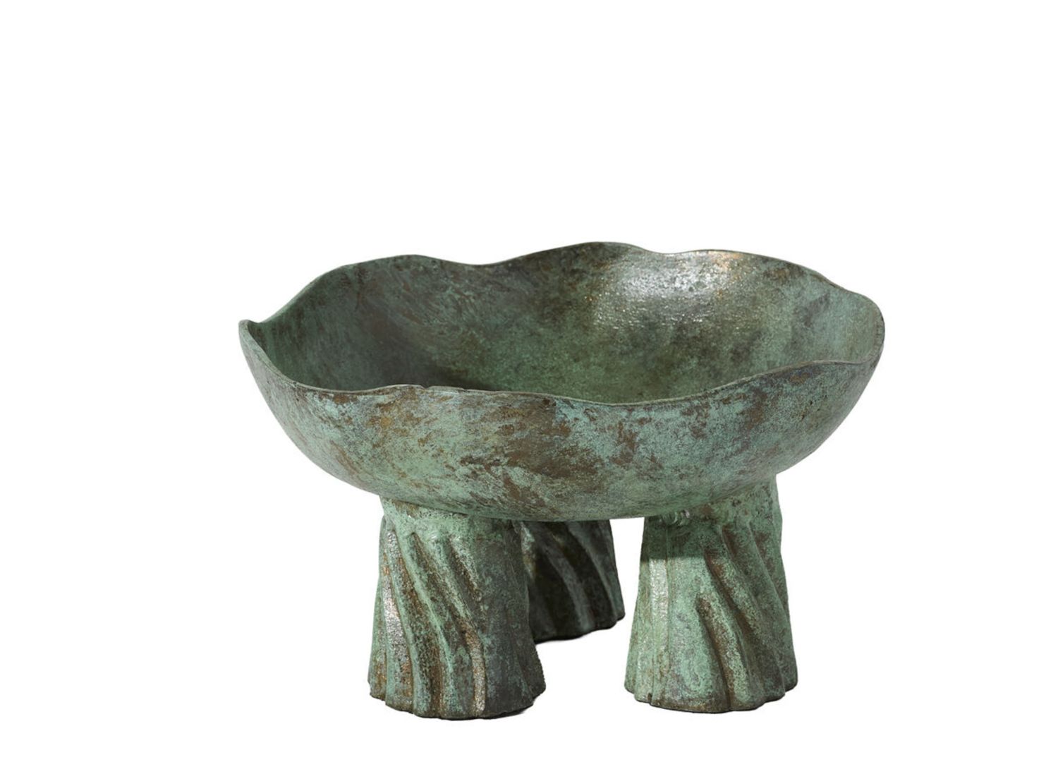6.5”H X 12.25” TURQUOISE METAL CELADON BOWL