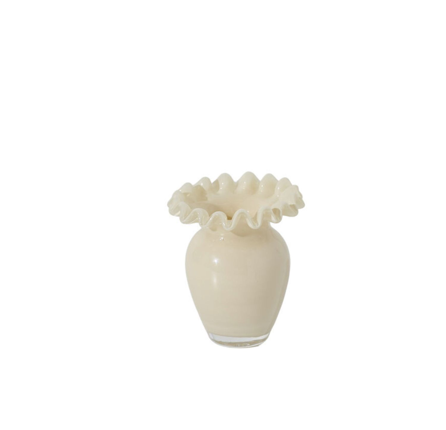 IVORY OFF-WHITE GLASS FLOUNCE VASE, Size: 4"h x 3.75" (sku 31085 pk16)