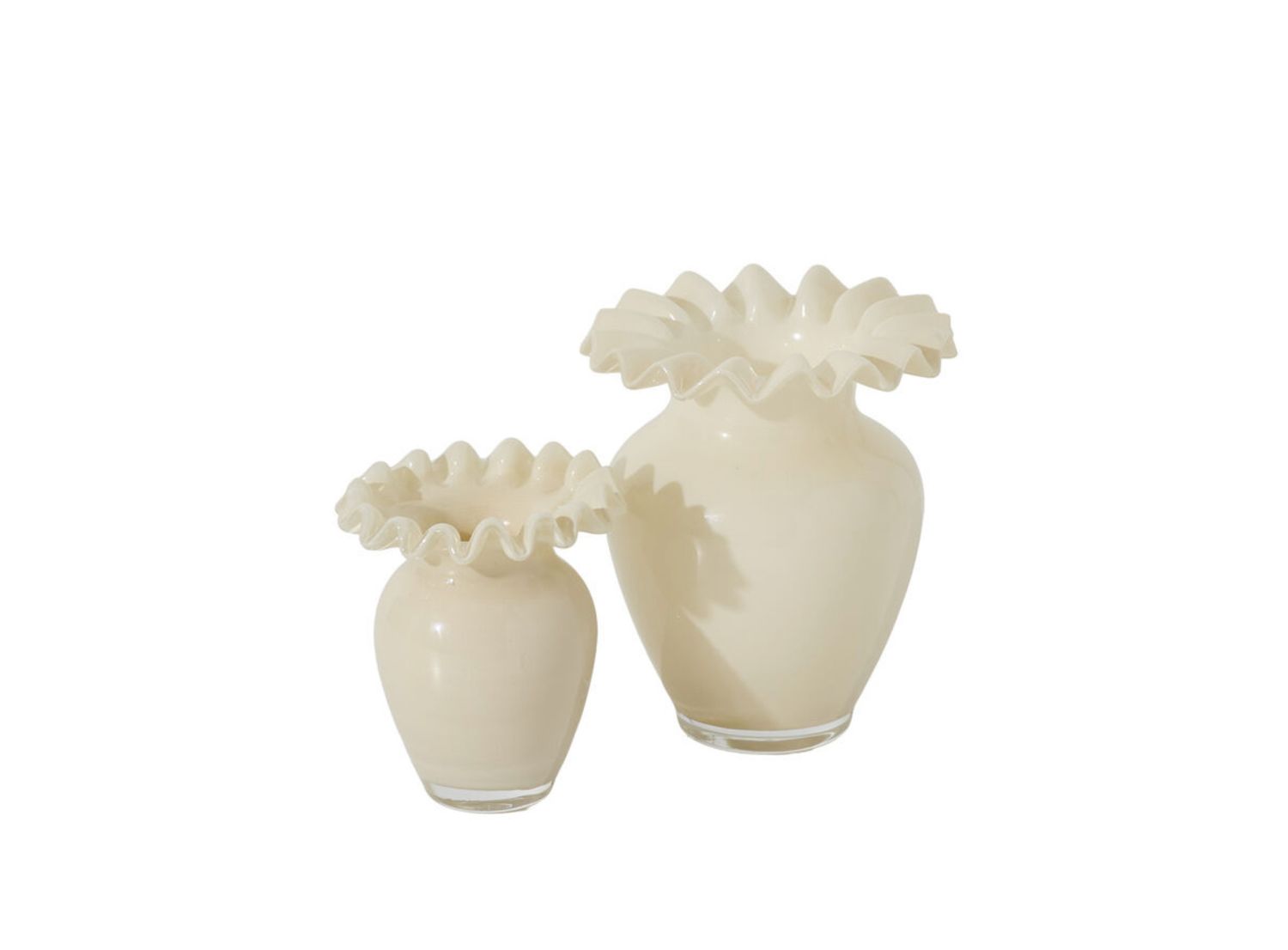 IVORY OFF-WHITE GLASS FLOUNCE VASE