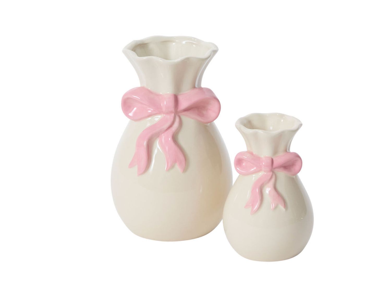 WHITE WITH PINK CERAMIC HEARTSTRING VASE