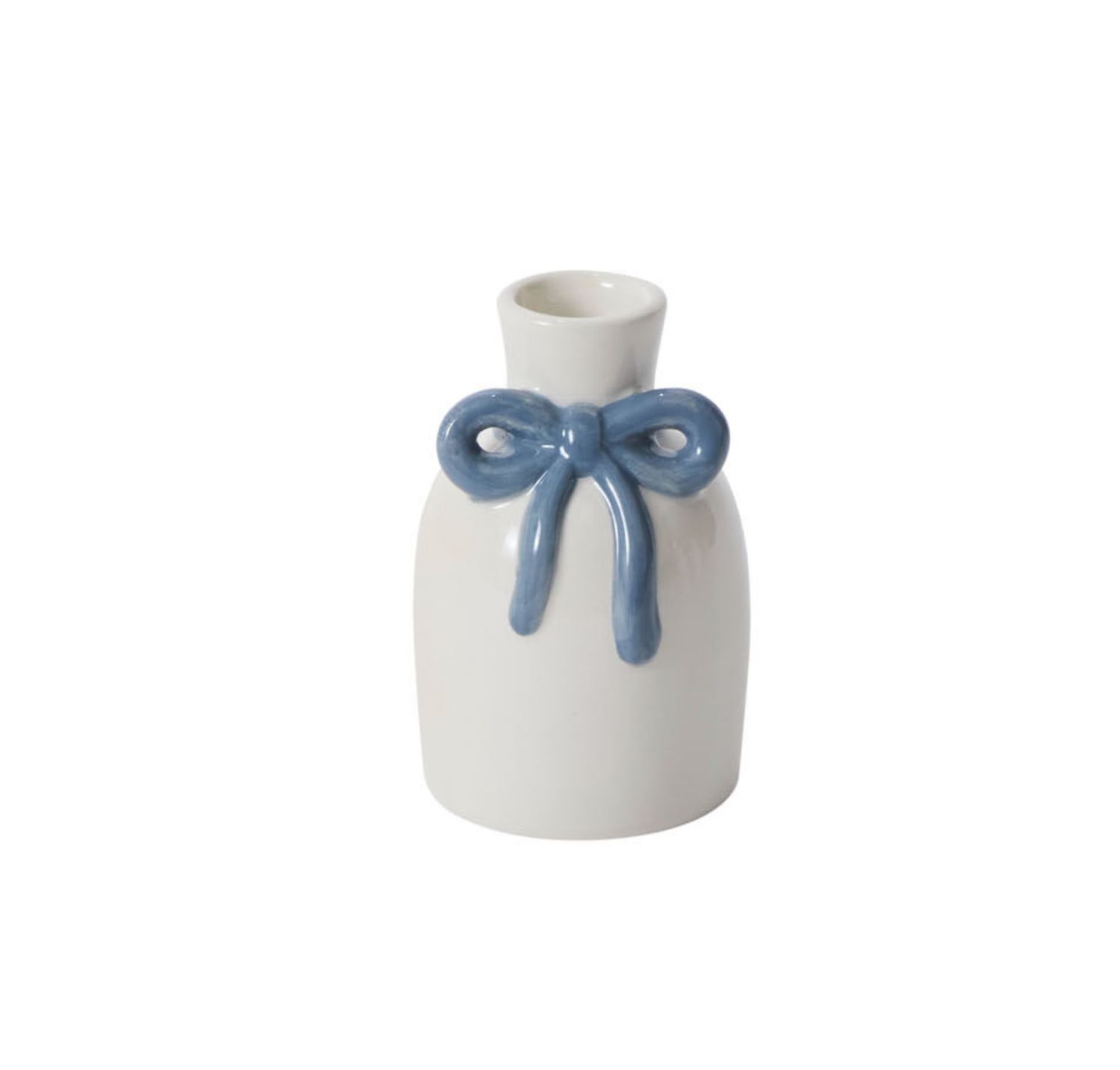4.5"h x 3" WHITE CERAMIC BUNDLE OF JOY BUDVASE, Color: BLUE RIBBON (SKU 90036.52 PK36)