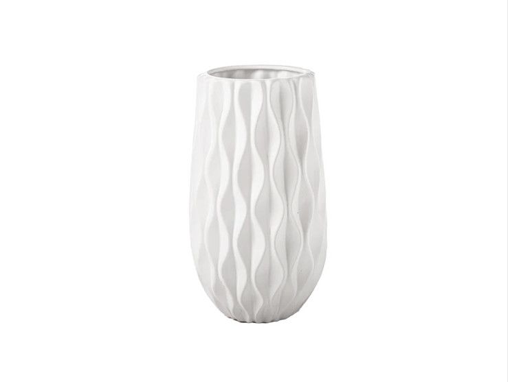 15”h x 8.25” MATTE WHITE CERMIC EMBOSSED WAVE