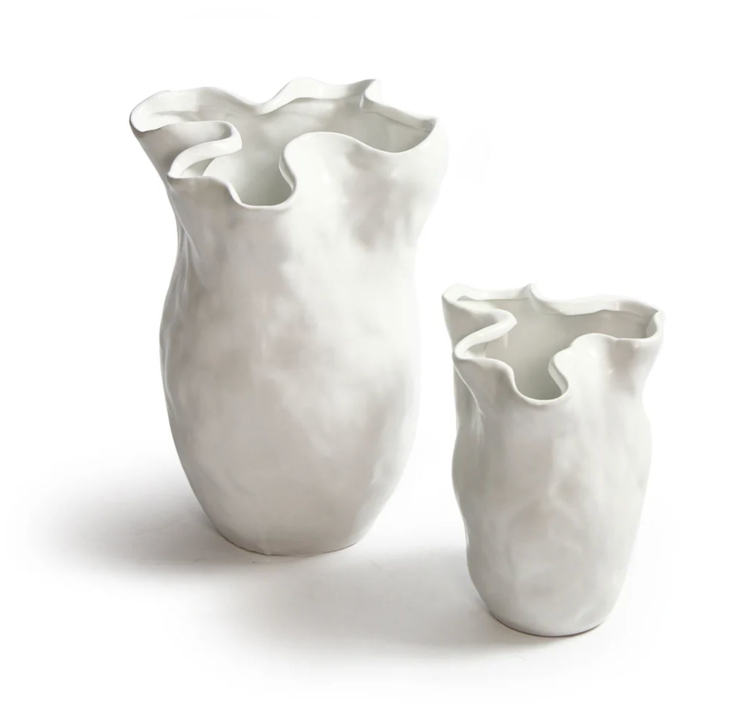 WHITE CERAMIC ORGANIC CURVED VASE