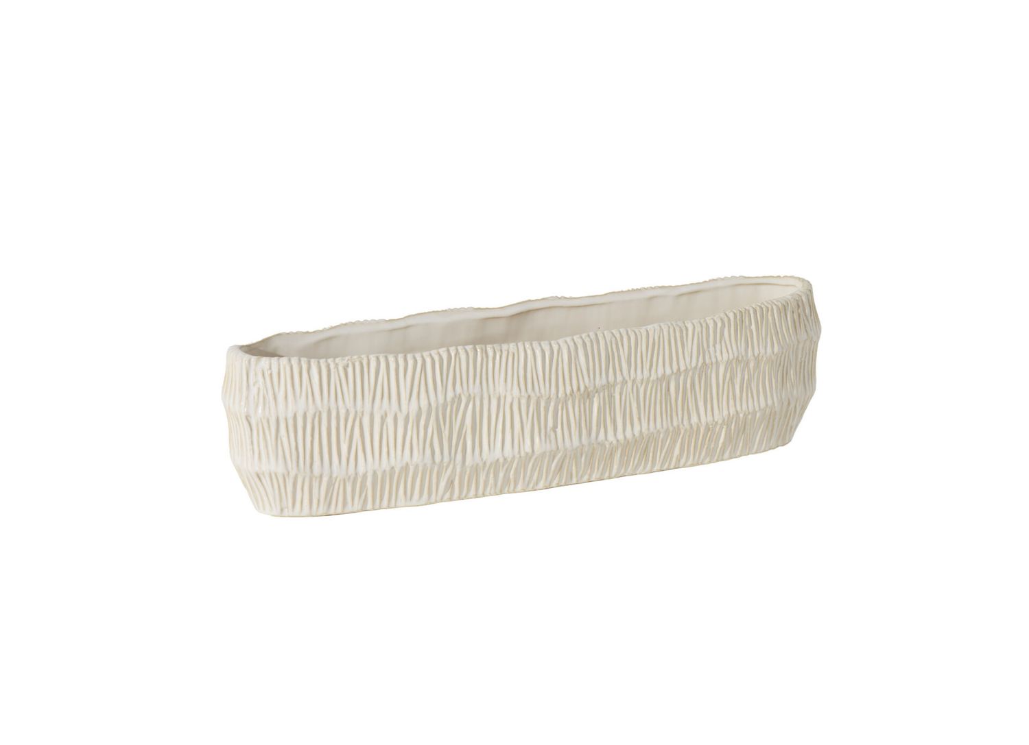 4.5"h x 4.25" x 17.75"L IVORY OFF WHITE CERAMIC  REYNOLD TROUGH BOAT