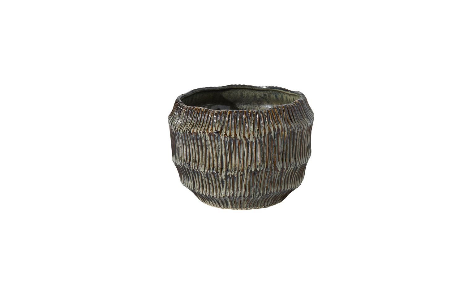5”H X 7” BROWN CERAMIC CARVER POT